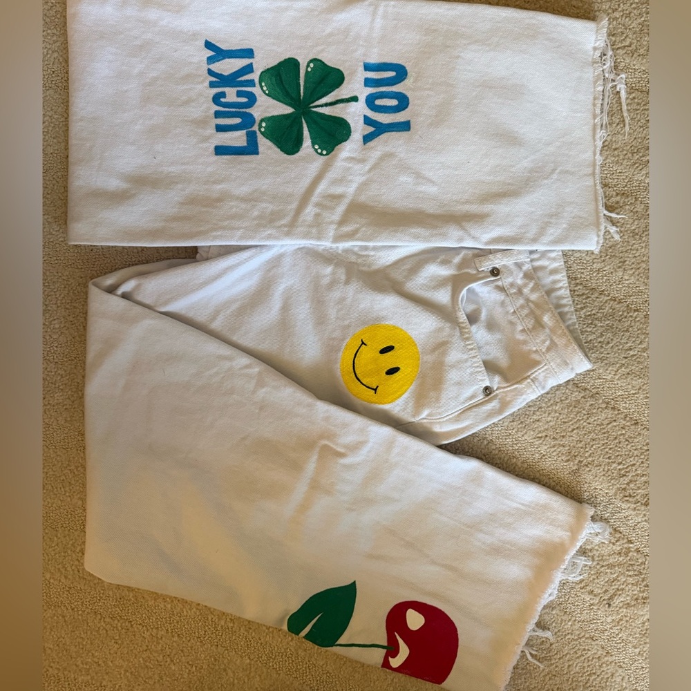 Hand-Painted Women's White Jeans